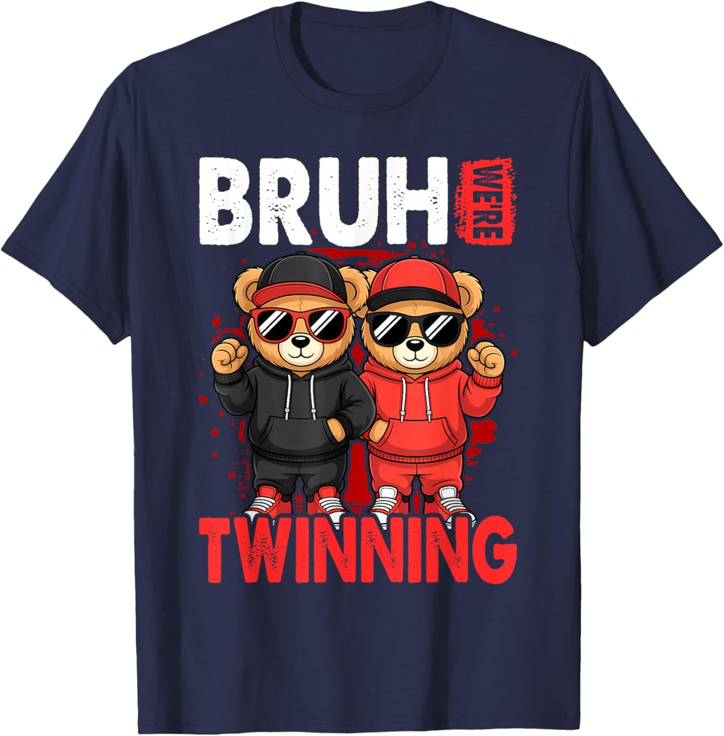 Bruh We're Twinning Boys Twin Day Spirit Week Bear Kids T-Shirt - T-Shirt | Navy
