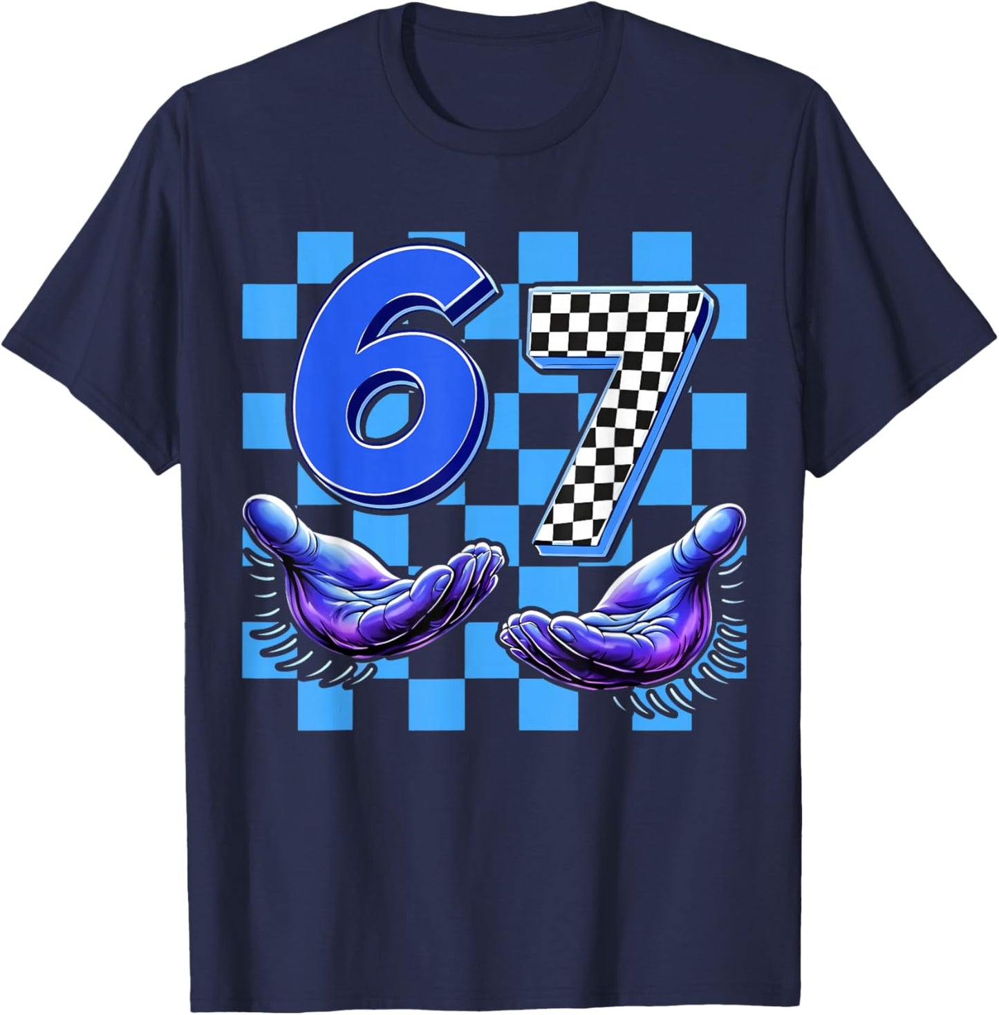 6 7 Birthday Blue Checker Funny Gen Alpha Gift Kids Boys T-Shirt - T-Shirt | Navy
