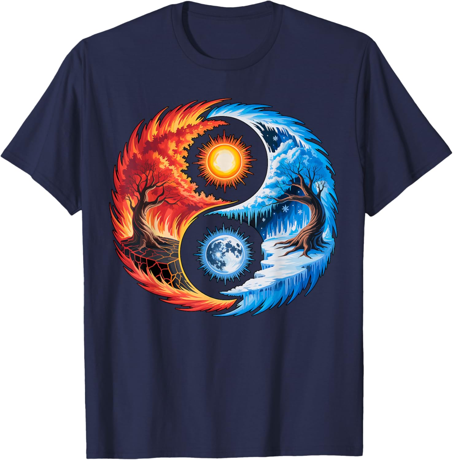 Yin Yang Gears Fire and Ice T-Shirt - T-Shirt | Navy
