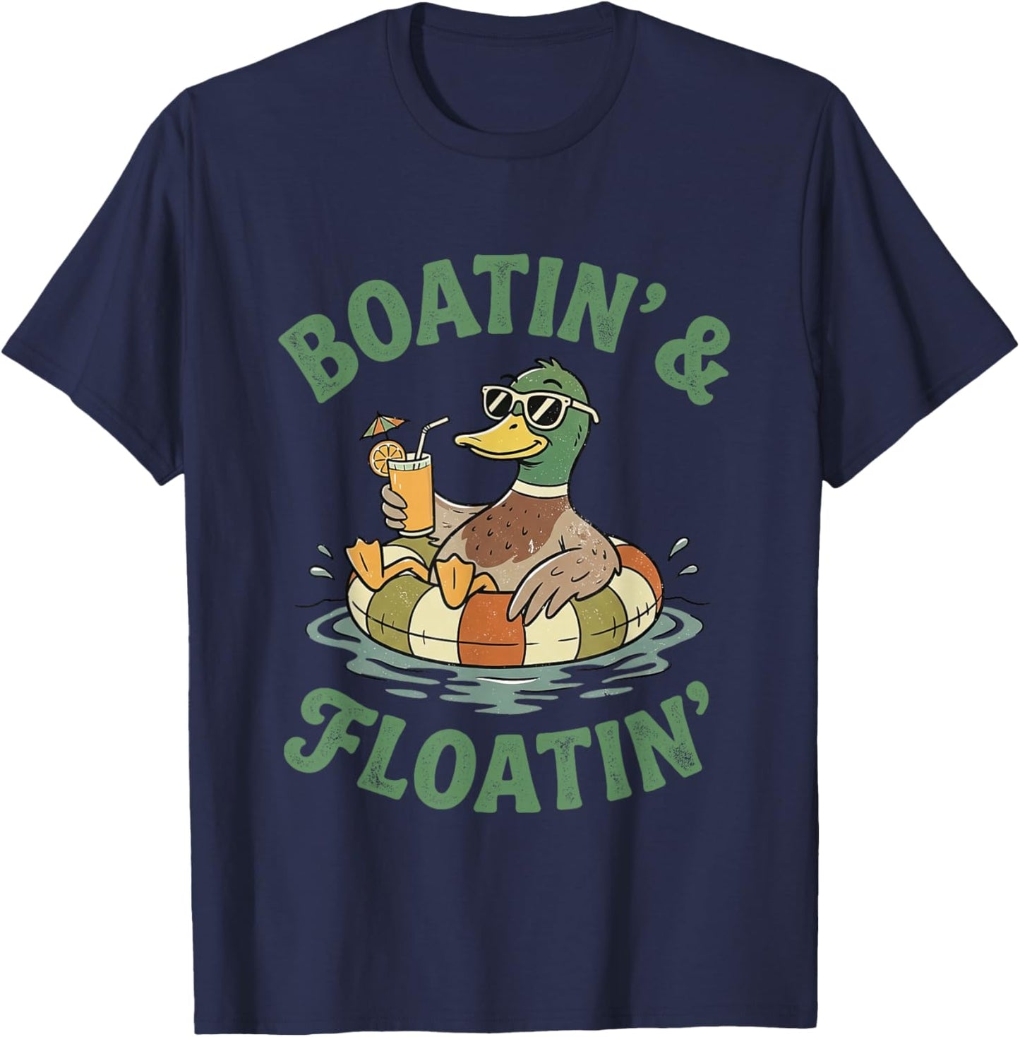 Boatin' and Floatin' Summer Vibes Duck Sunglasses Beach Trip T-Shirt - T-Shirt | Navy