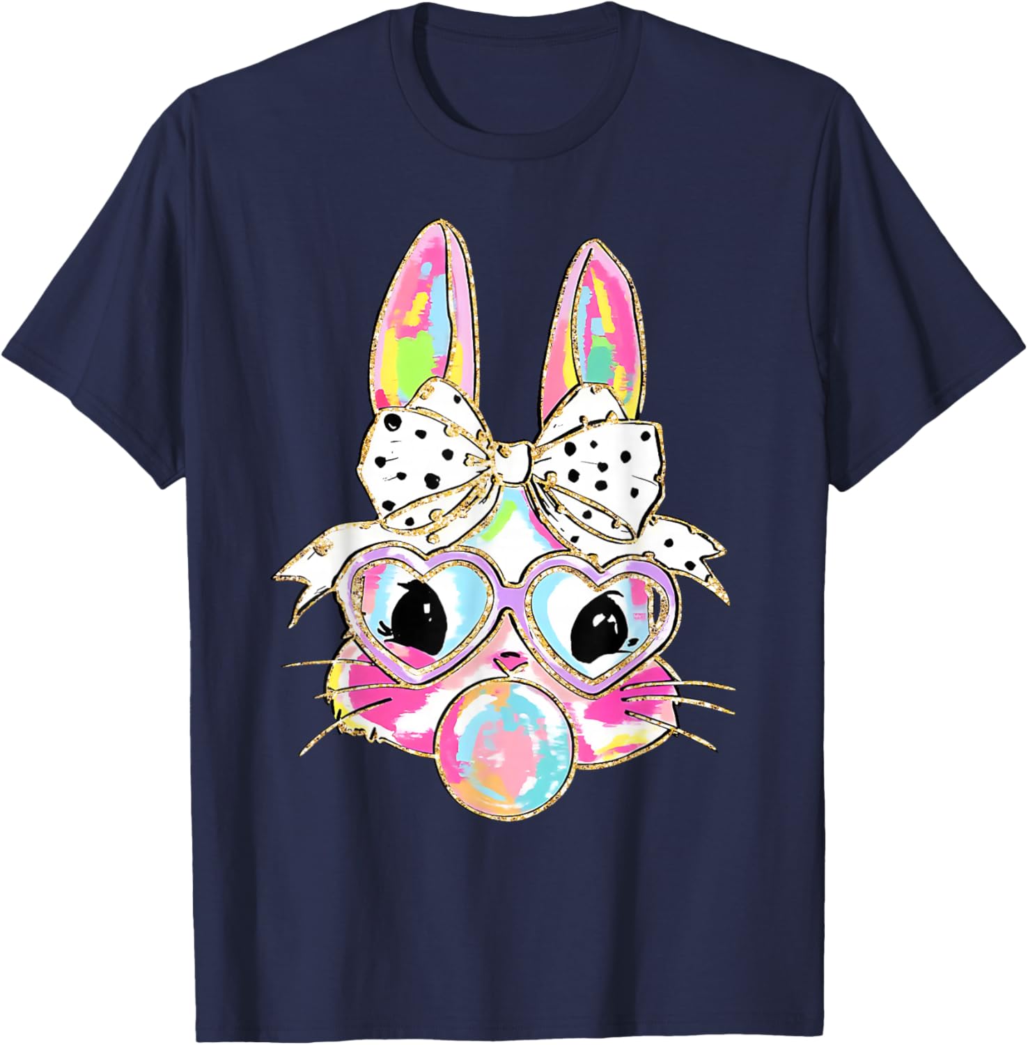 Funny Bunny Glasses Rabbit Lovers Happy Easter Couples Girls T-Shirt - T-Shirt | Navy