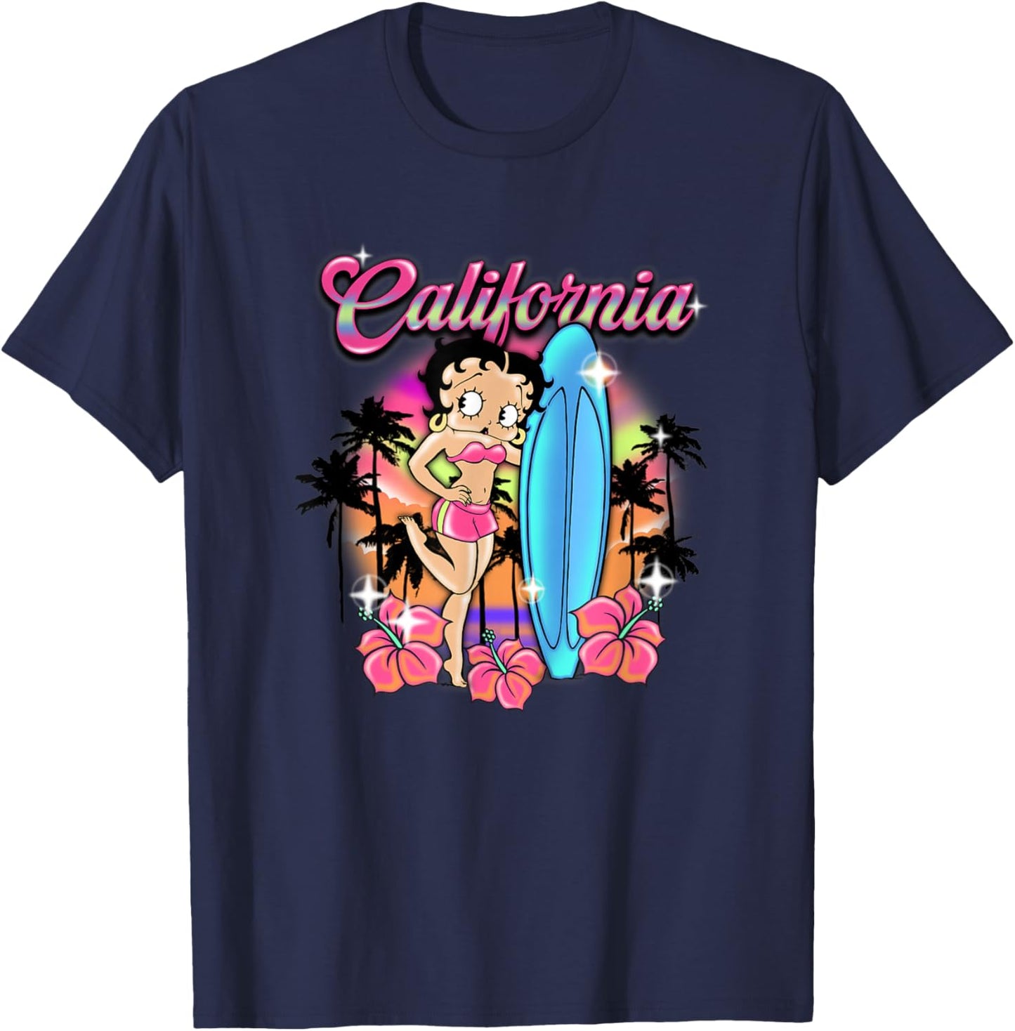 Betty Boop Tropical Neon California Surf Club T-Shirt - T-Shirt | Navy