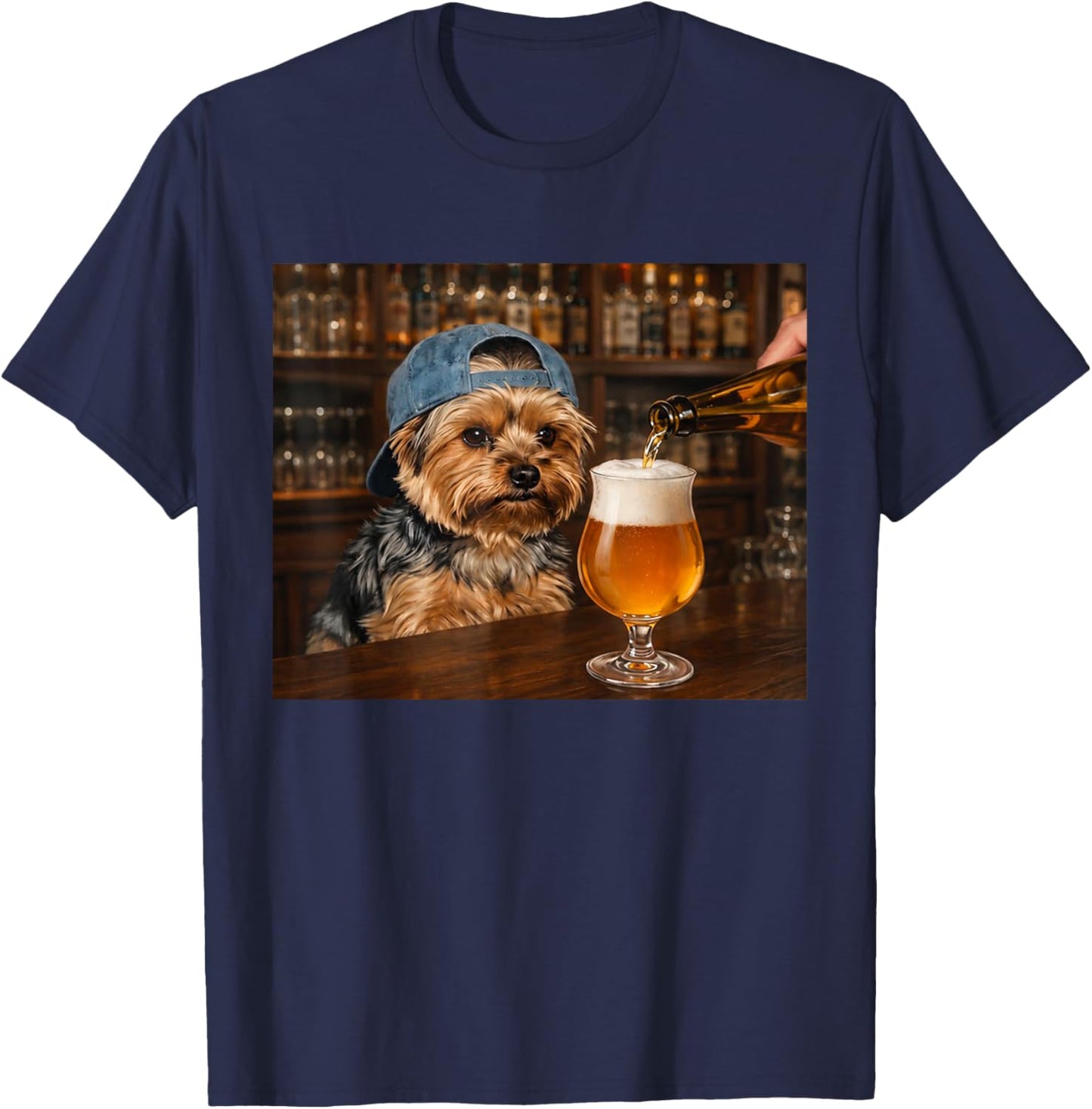 Yorkie Drinking Beer Funny Dog Meme T-Shirt - T-Shirt | Navy