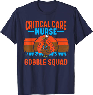 Critical Care Nurse Gobble Squad Turkey Thanksgiving Nurses T-Shirt - T-Shirt | Navy