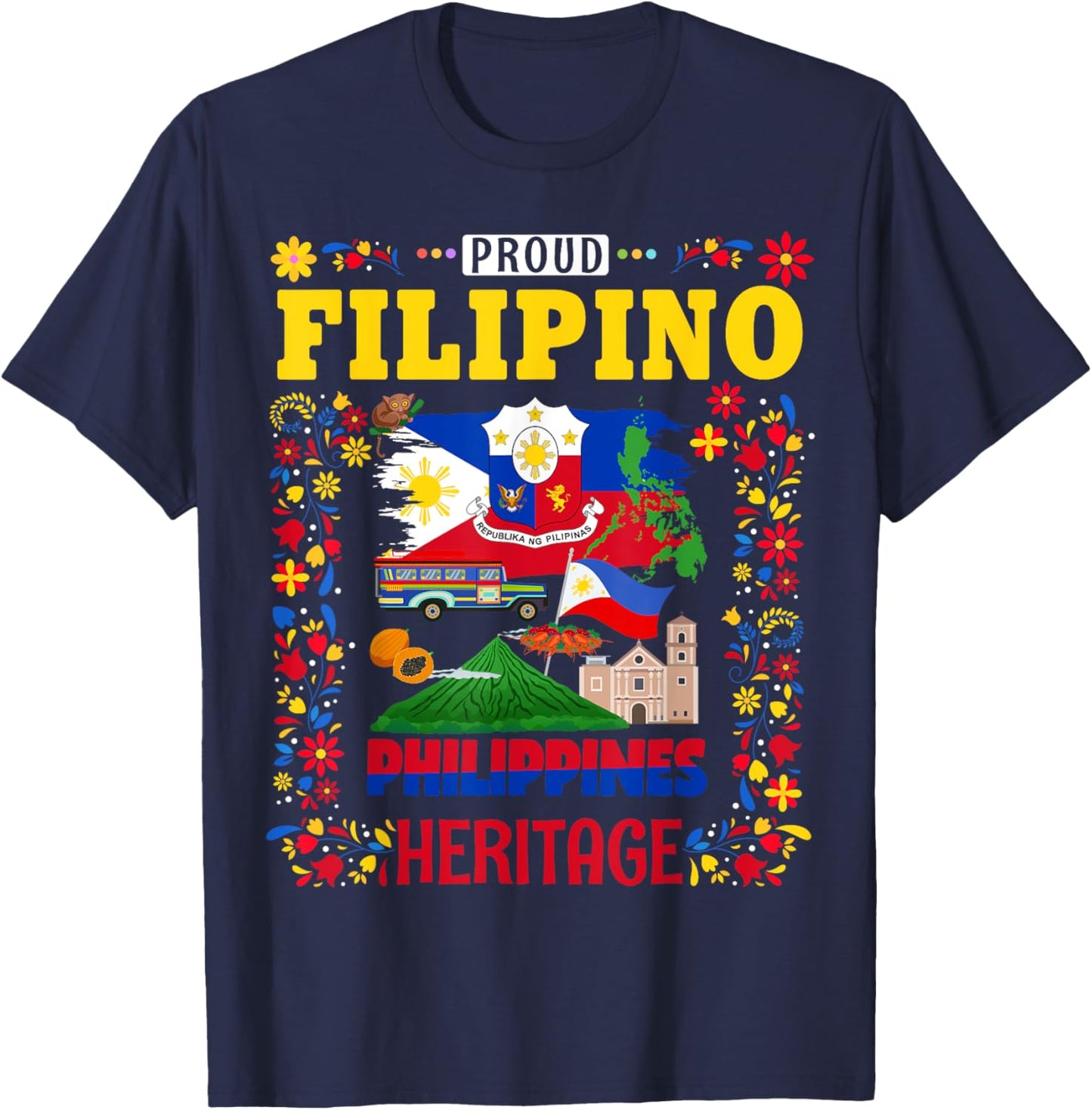 Filipino Heritage Flag Outfit Idea for Kids Philippines Flag T-Shirt - T-Shirt | Navy
