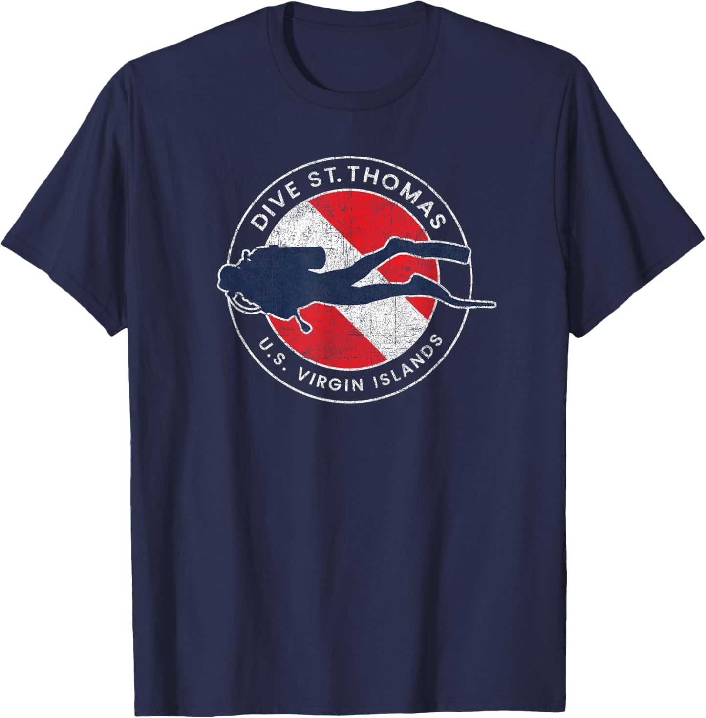 Vintage St Thomas USVI Scuba Dive Flag Vacation Souvenir T-Shirt - T-Shirt | Navy