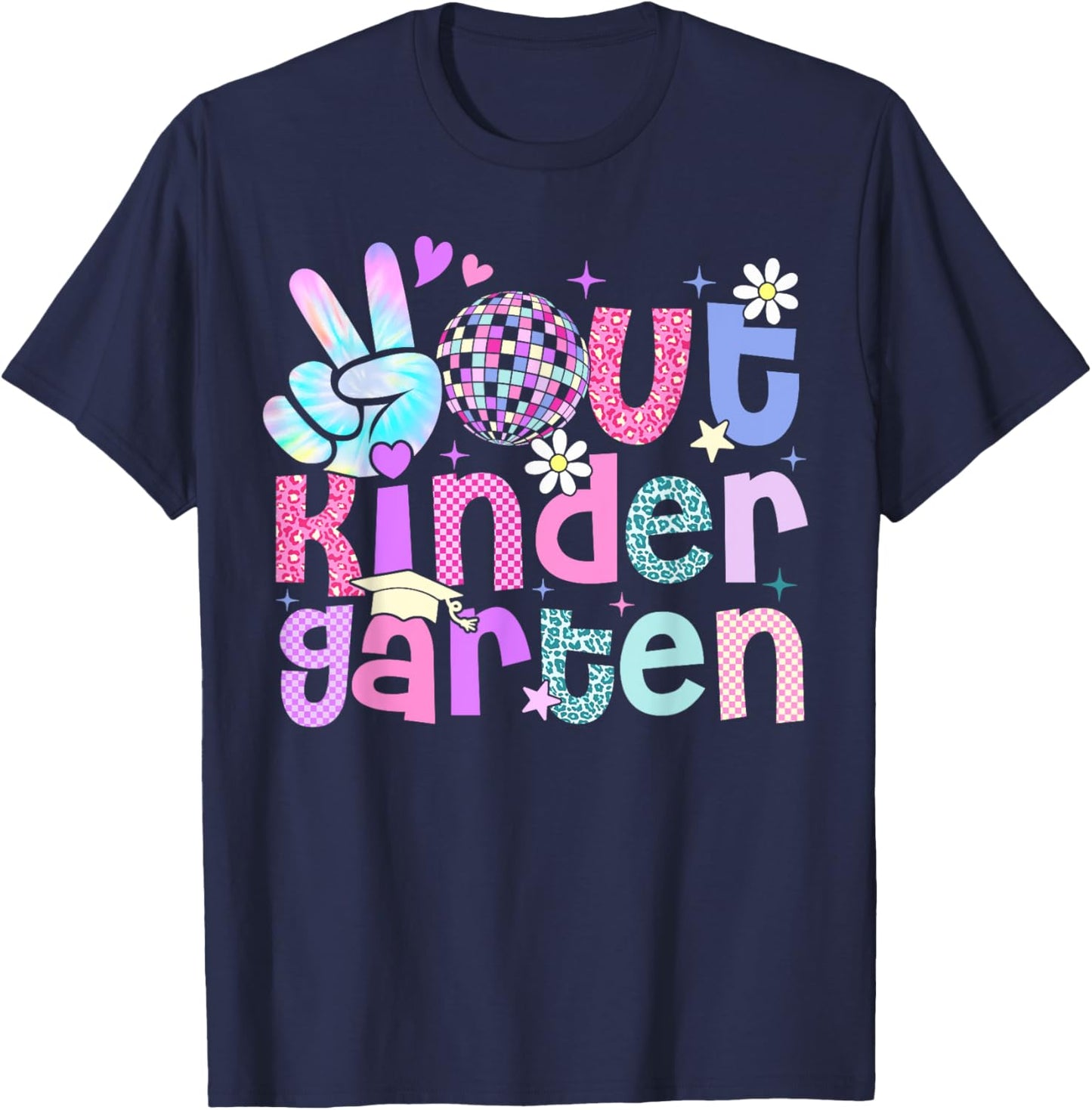 Peace Out Kindergarten Last Day Of Kindergarten Leopard T-Shirt - T-Shirt | Navy
