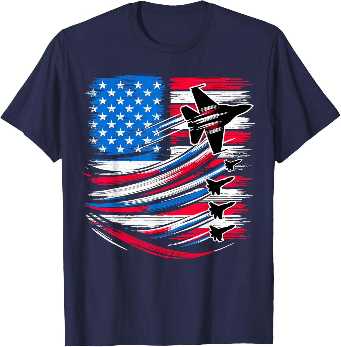 Patriotic American USA Flag Fighter Jets 4th of July T-Shirt - T-Shirt | Navy