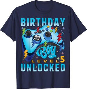 Level 5 Unlocked Birthday Boy Video Gamer 5th Birthday Boy T-Shirt - T-Shirt | Navy