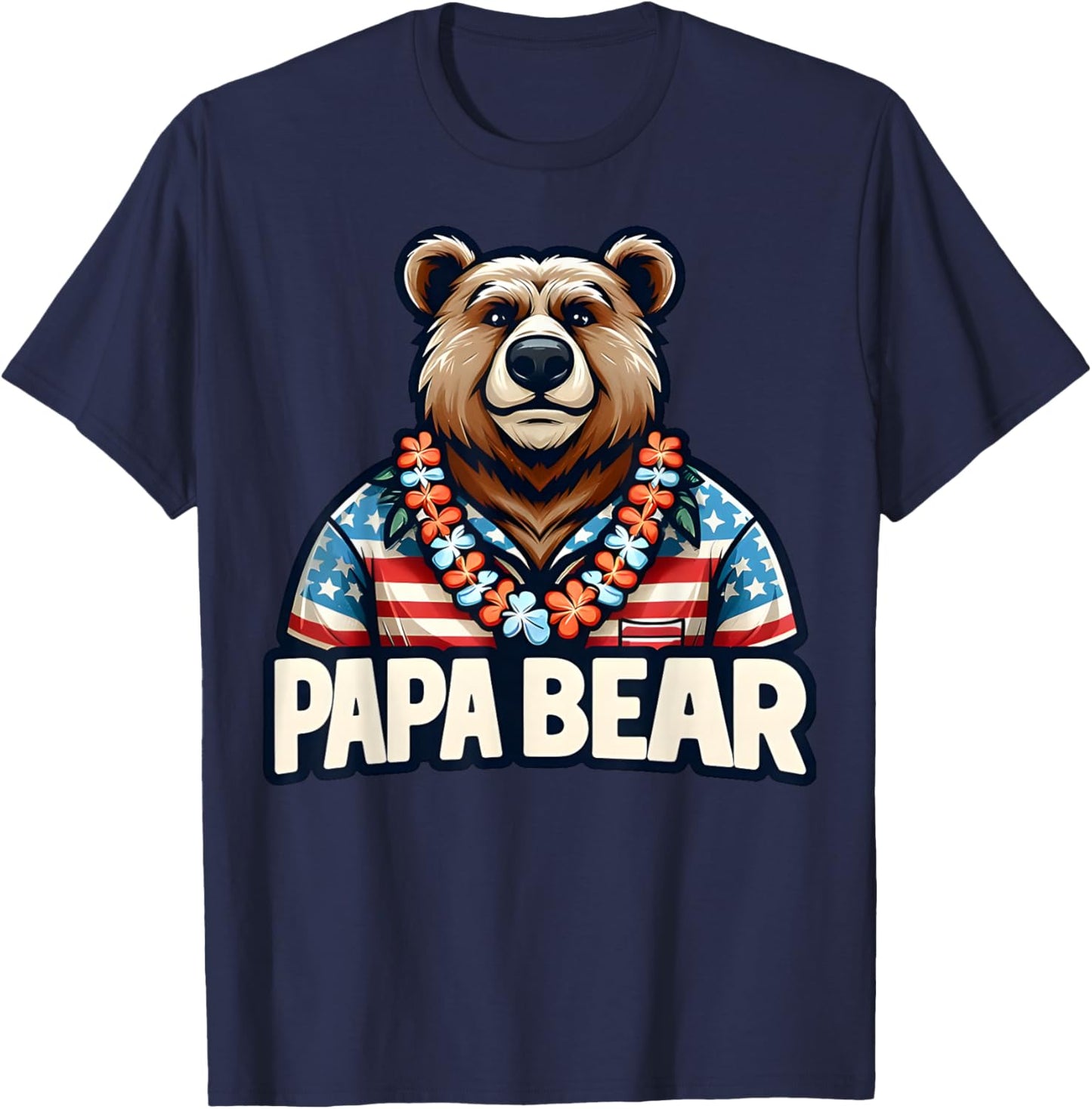 Papa Bear Shirt Fathers Day Gift Patriotic Proud Best Dad T-Shirt - T-Shirt | Navy