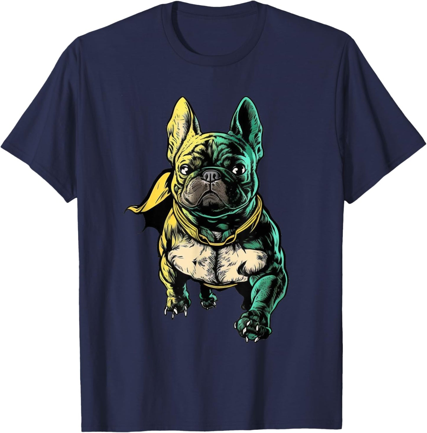 Superhero French Bulldog Red Cape Super Hero Dog T-Shirt - T-Shirt | Navy