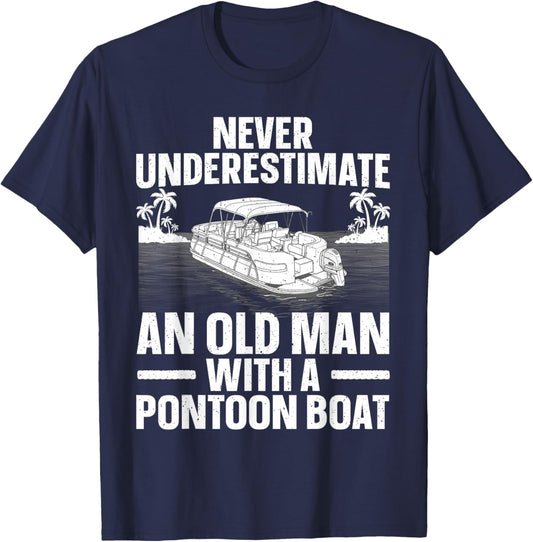 Funny Pontoon Boat Art For Grandpa Men Pontoon Boat Captain T-Shirt - T-Shirt | Navy