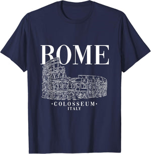 Roma Ancient Colosseum Hand Drawing Sketch Rome Italy T-Shirt - T-Shirt | Navy