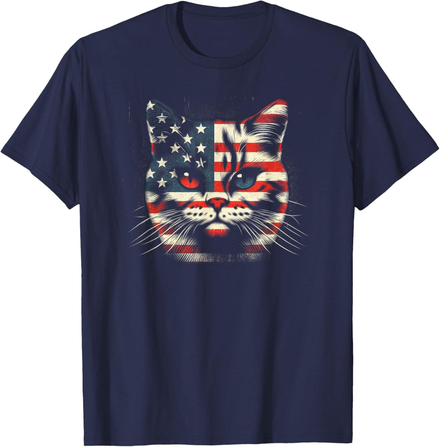 4th Of July American Flag Patriotic cat Kids Men T-Shirt - T-Shirt | Navy