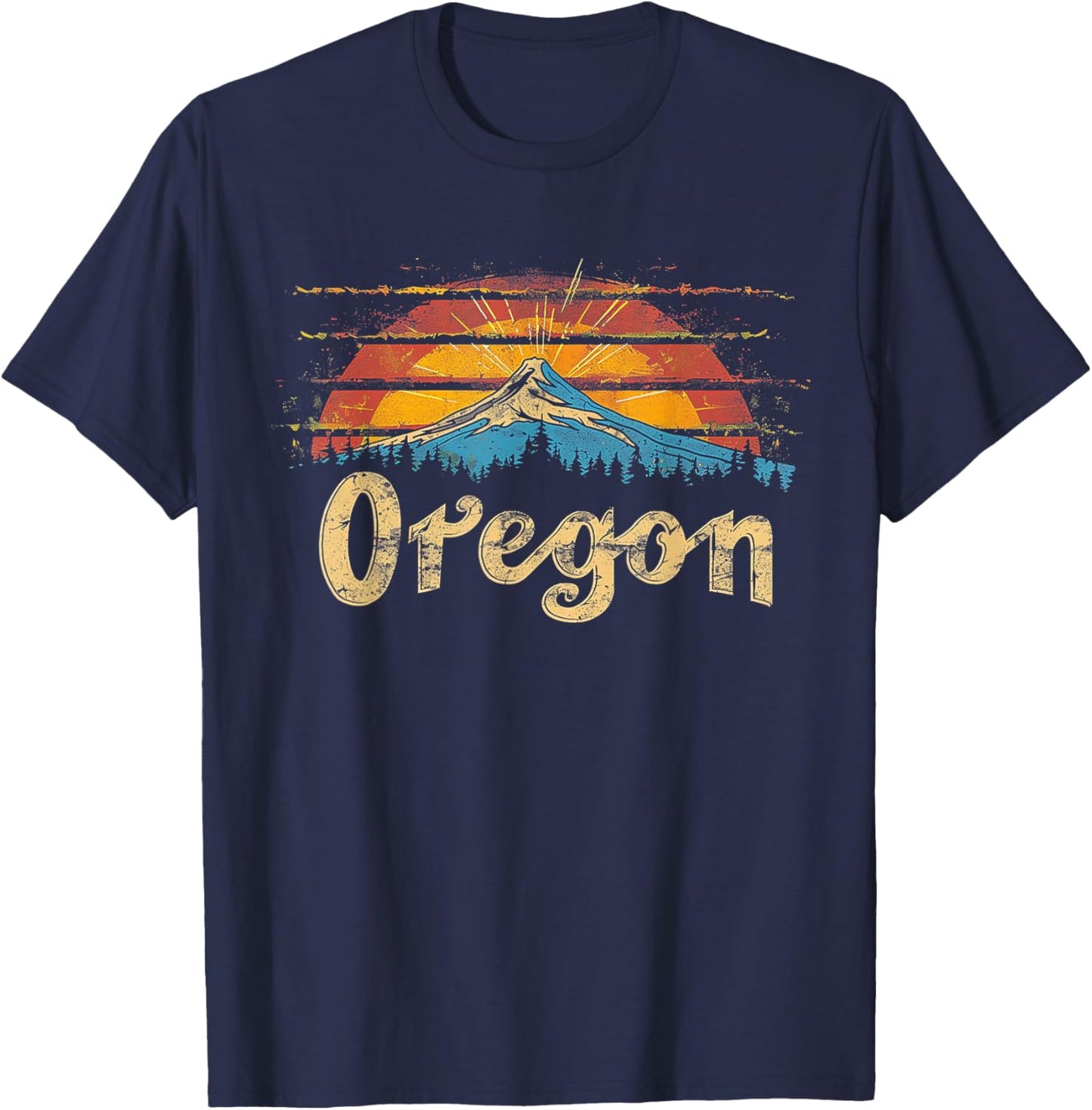 Oregon - Cool Funny Graphic Vintage Men Women Kids Retro T-Shirt - T-Shirt | Navy