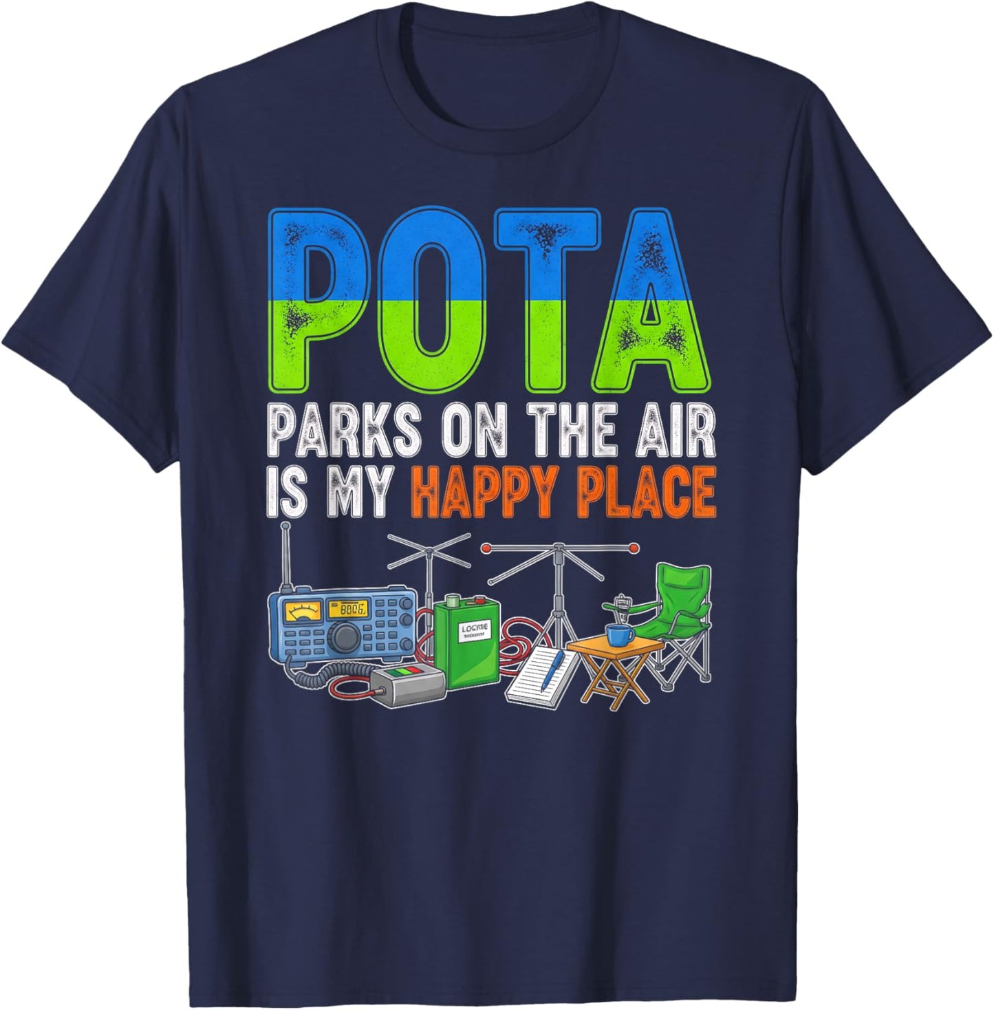 POTA Parks on The Air is My Happy Place Amateur Radio QCodes T-Shirt - T-Shirt | Navy
