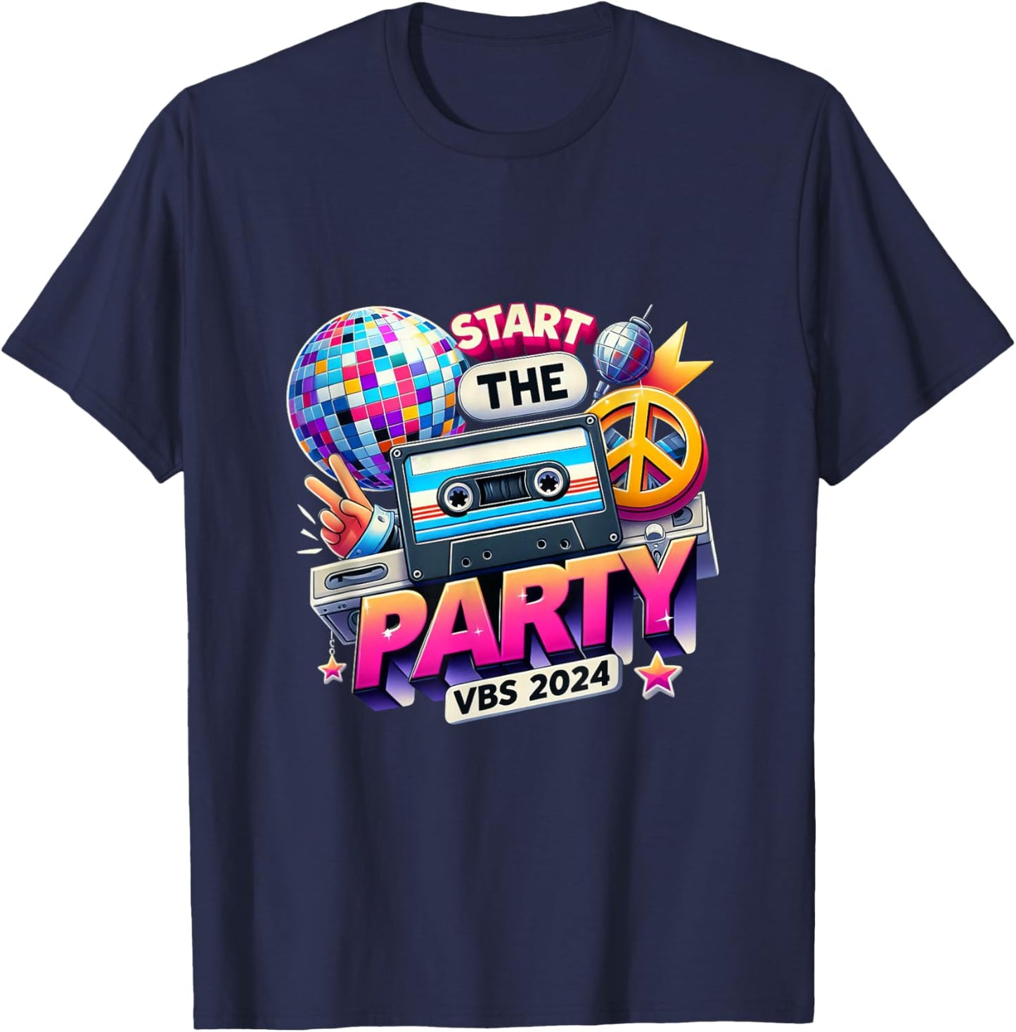 Vacation Bible School 2024 Start The Party Funny VBS 2024 T-Shirt - T-Shirt | Navy