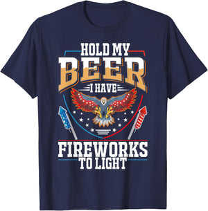 Hold My Beer, I Have Fireworks To Light, 4th Of July Eagle T-Shirt - T-Shirt | Navy