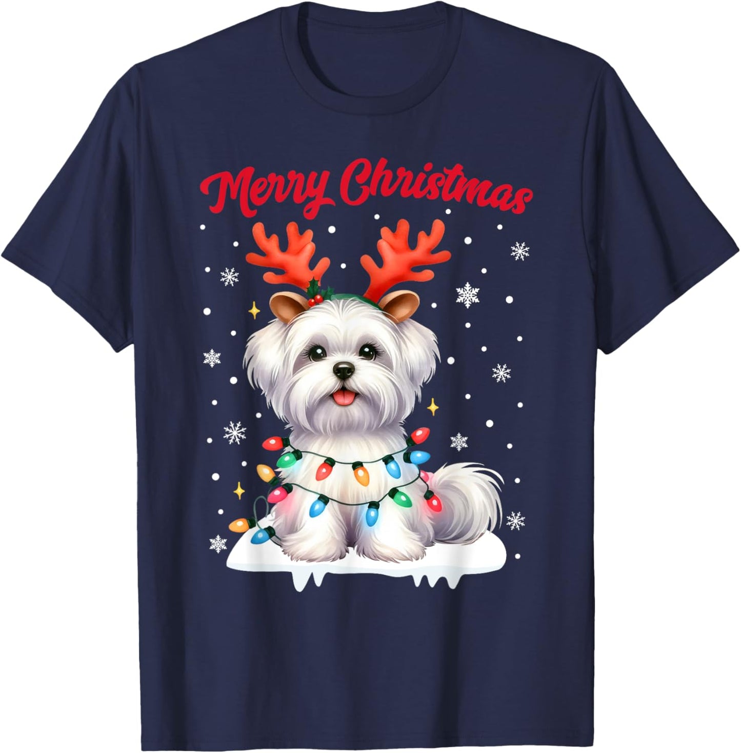 Christmas Pajamas Men Women Kids Maltese Dog Christmas T-Shirt - T-Shirt | Navy