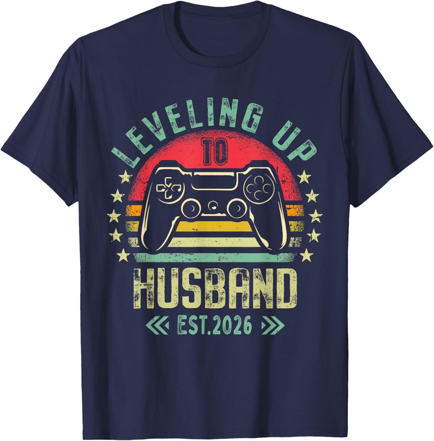Engagement for Gamer Groom Leveling Up to Husband 2026 T-Shirt - T-Shirt | Navy