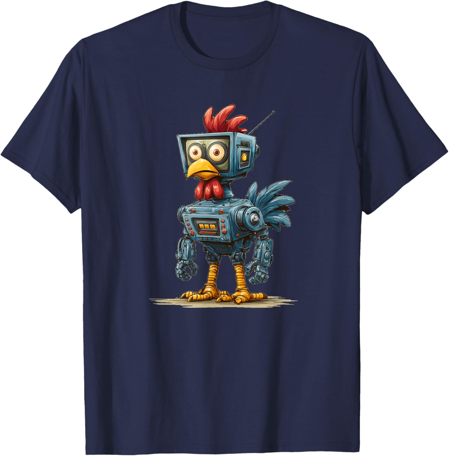 Funny AI Chicken Costume with TV for Robots Lovers T-Shirt - T-Shirt | Navy