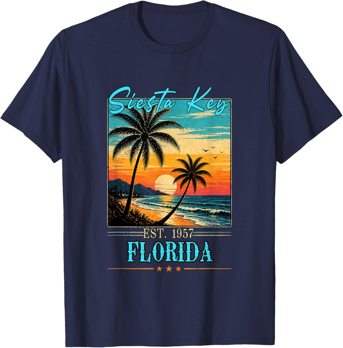 Siesta Key Florida Sunset Beach Summer 2026 T-Shirt - T-Shirt | Navy
