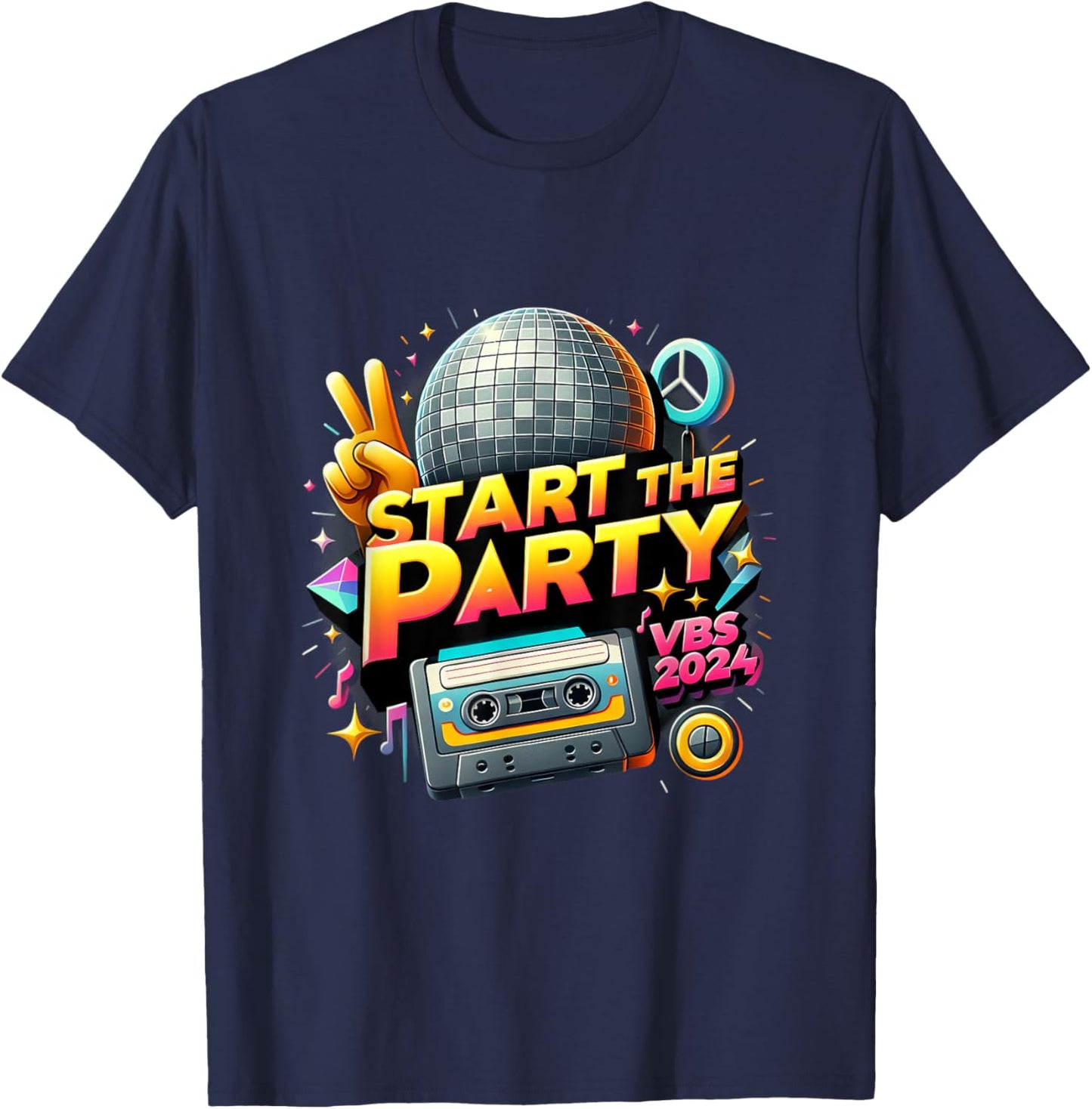 Start The Party Funny VBS 2024 Vacation Bible School 2024 T-Shirt - T-Shirt | Navy
