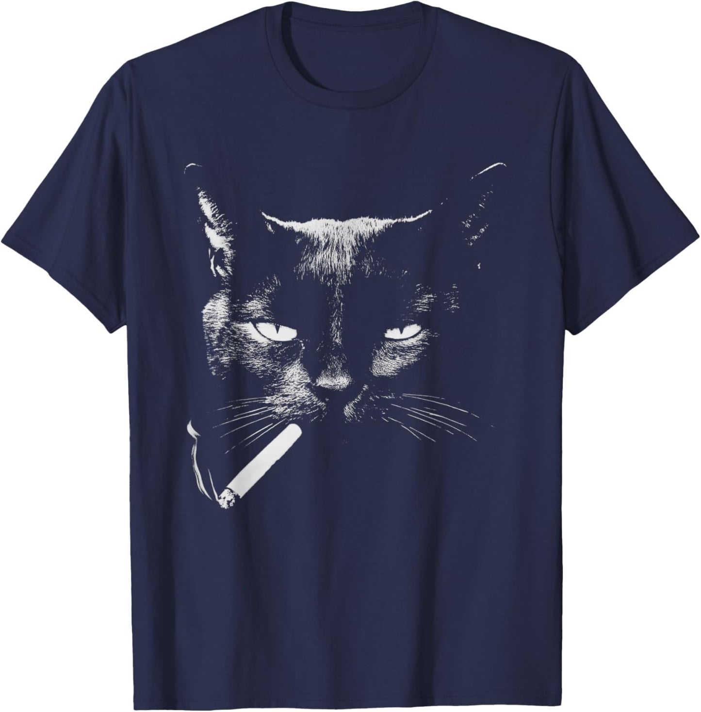 Black Cat Smoking Cigarette Funny Edgie Animal T-Shirt - T-Shirt | Navy