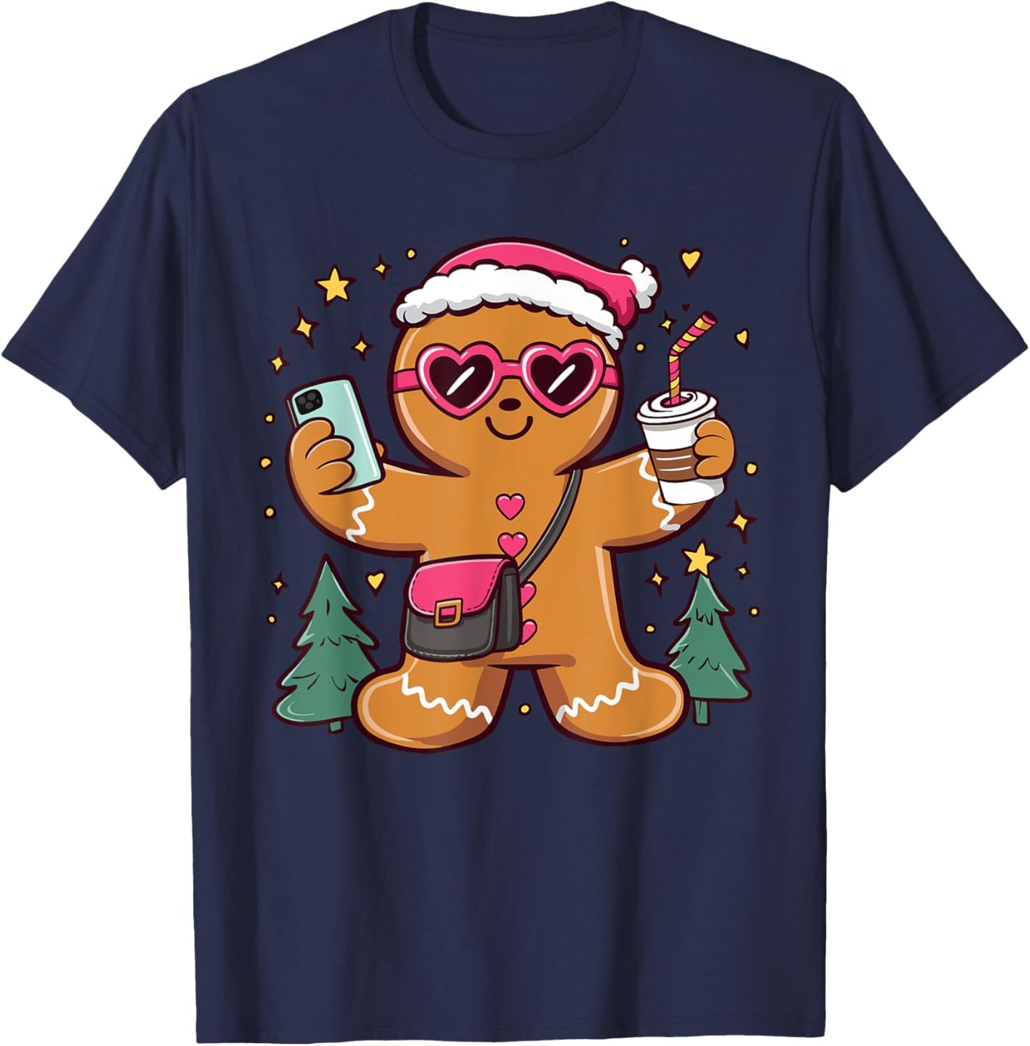 Gingerbread Man Cookie Santa Claus Hat Christmas Boys Girls T-Shirt - T-Shirt | Navy