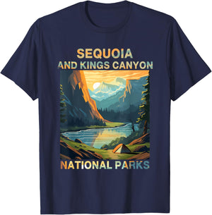 Retro Sequoia And Kings Canyon National Parks Hiking T-Shirt - T-Shirt | Navy