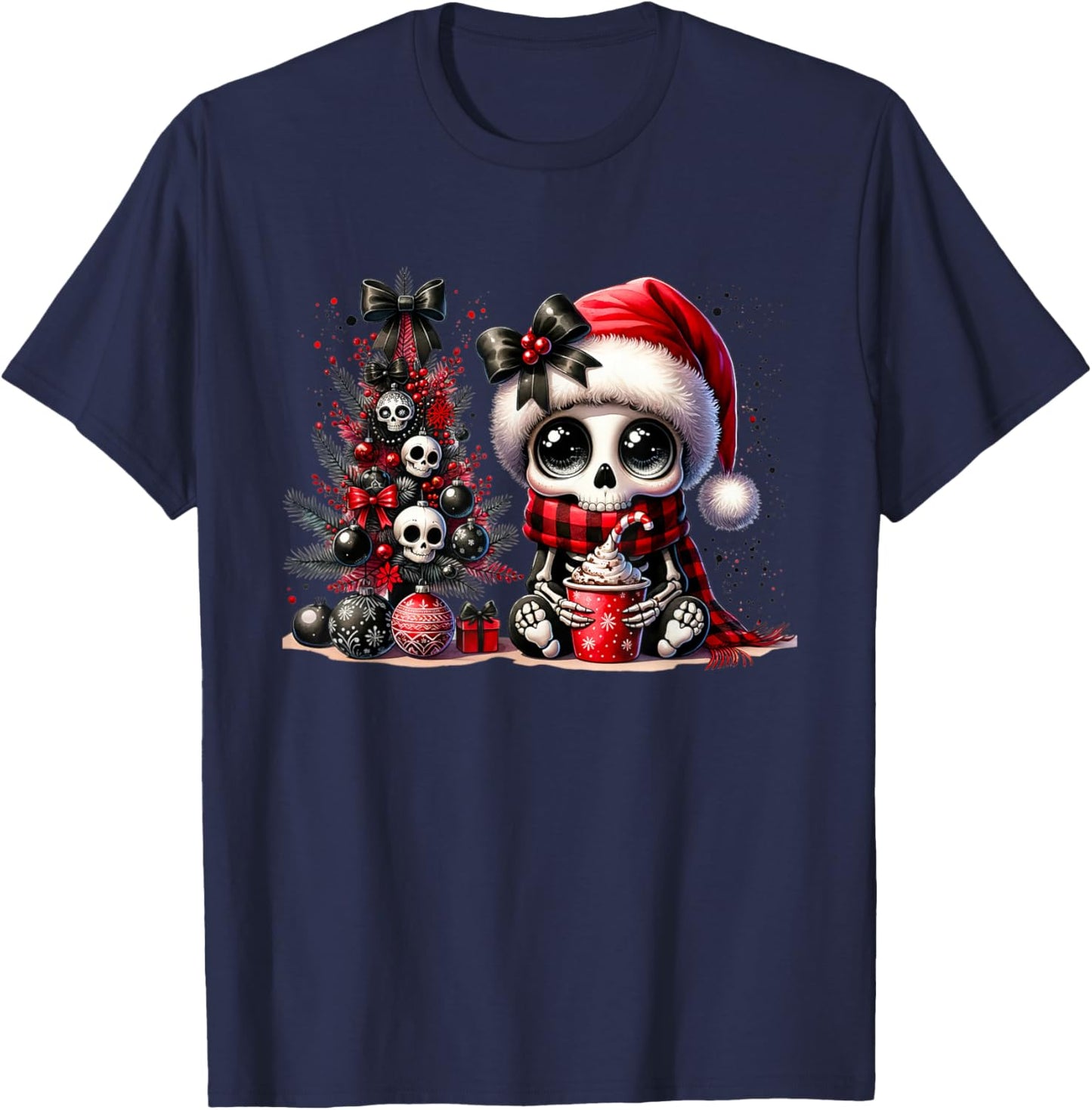 Cute Skeleton Skull Christmas Gothic Christmas Tree T-Shirt - T-Shirt | Navy