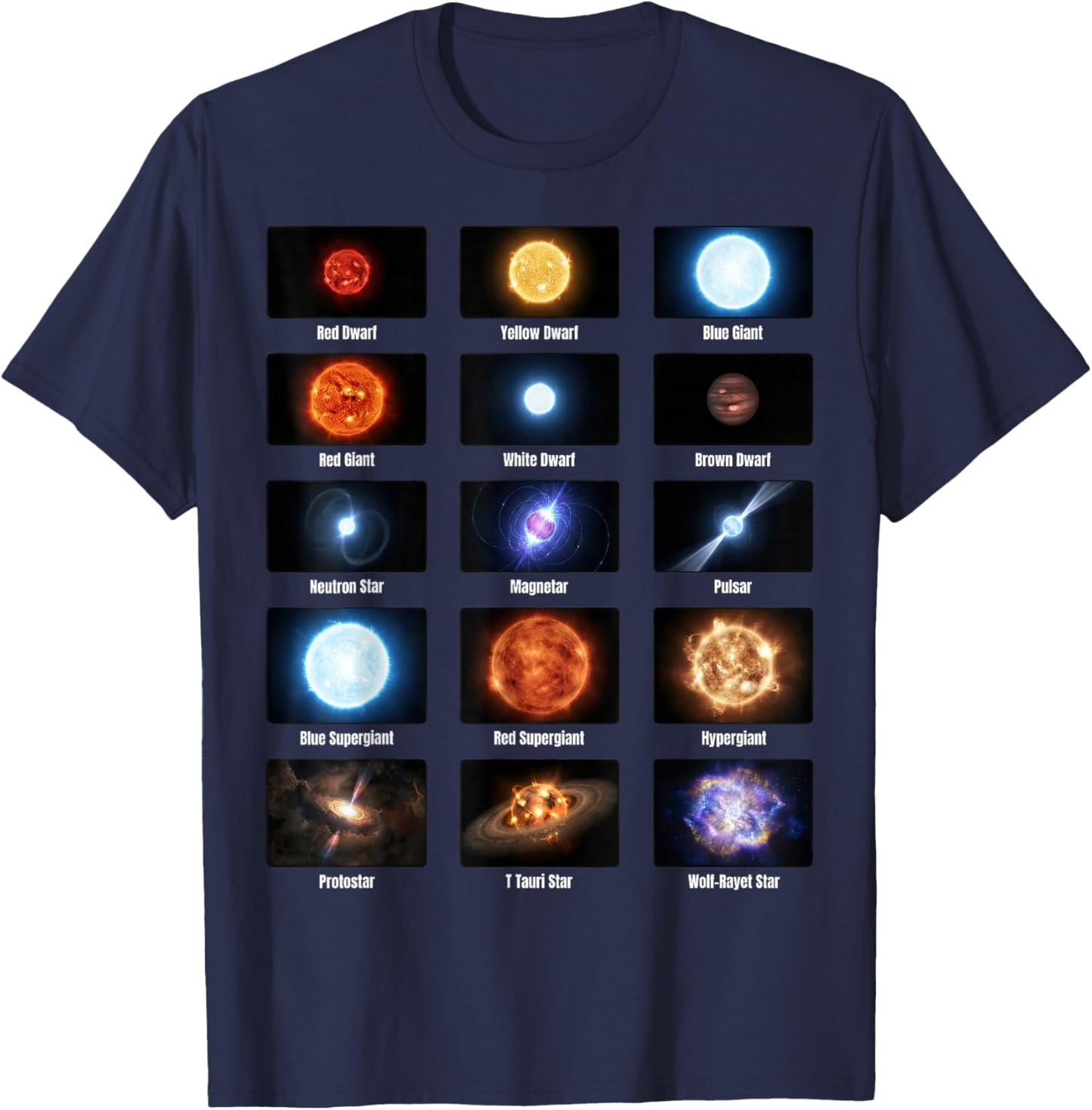 Types of Stars Astronomy Chart Stellar Objects Educational T-Shirt - T-Shirt | Navy