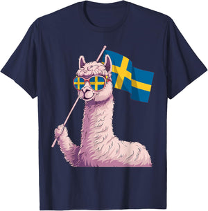 Sweden Flag Alpaca Sverige Llama Swedish Roots T-Shirt - T-Shirt | Navy