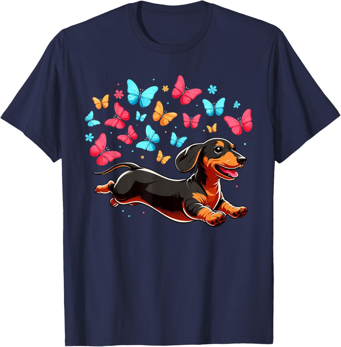 Dachshund With Butterflies T-Shirt - T-Shirt | Navy