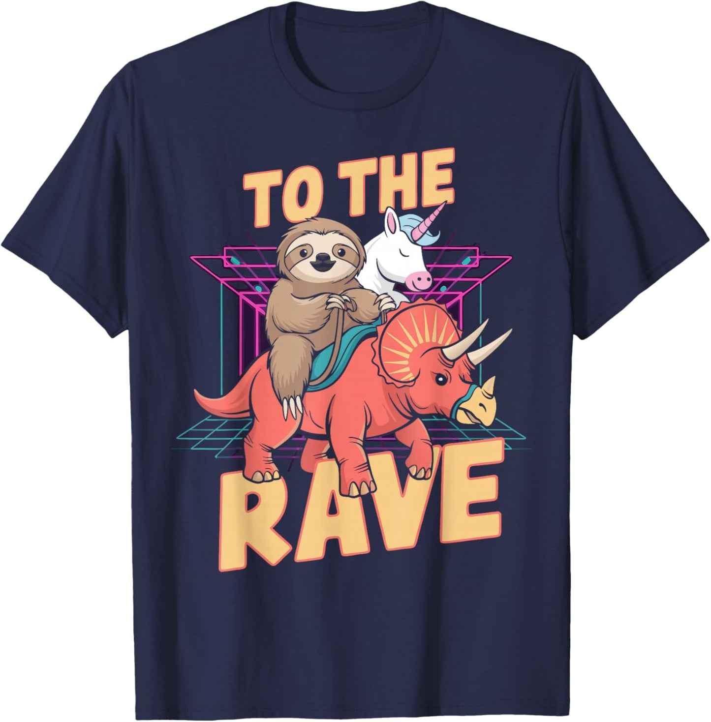 Rave Party Bass Head Clubbing Unicorn Dinosaur Sloth EDM T-Shirt - T-Shirt | Navy