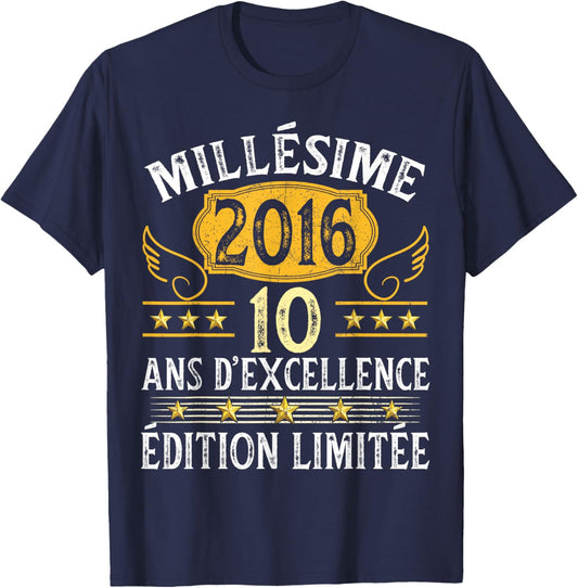 Vintage 2016 10 Years Birthday Girl Boy Vintage 2016 T-Shirt - T-Shirt | Navy
