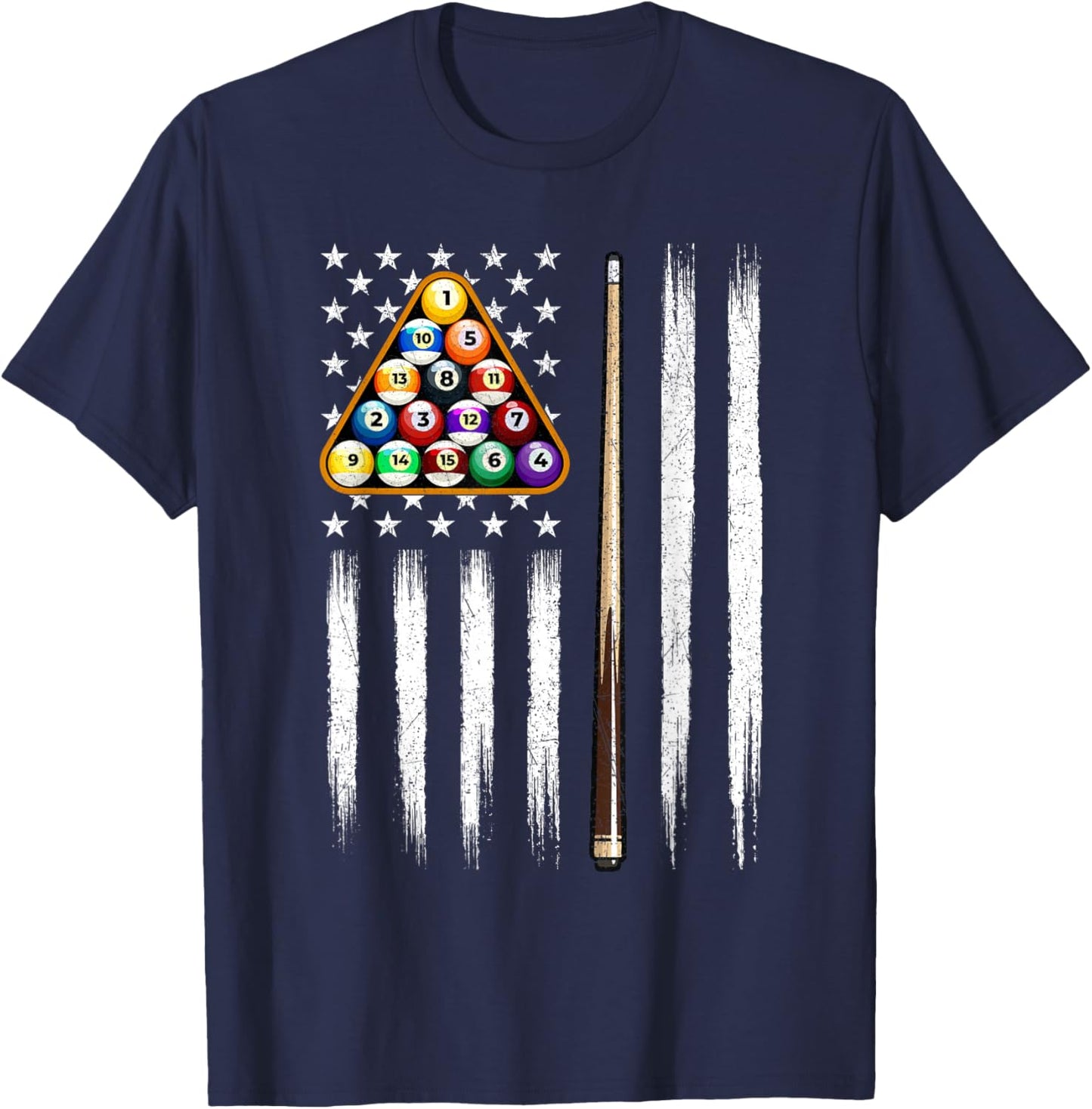 American Flag Billiard - 8 Ball Billiard Game Pool Player T-Shirt - T-Shirt | Navy
