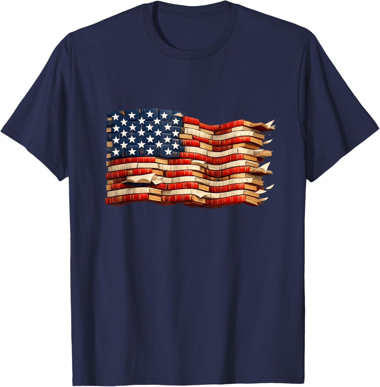 American Flag Formed from Books Library Reading Patriotic T-Shirt - T-Shirt | Navy