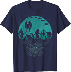 Bigfoot Loch Ness Monster Mothman And Aliens! Funny Cryptid T-Shirt - T-Shirt | Navy