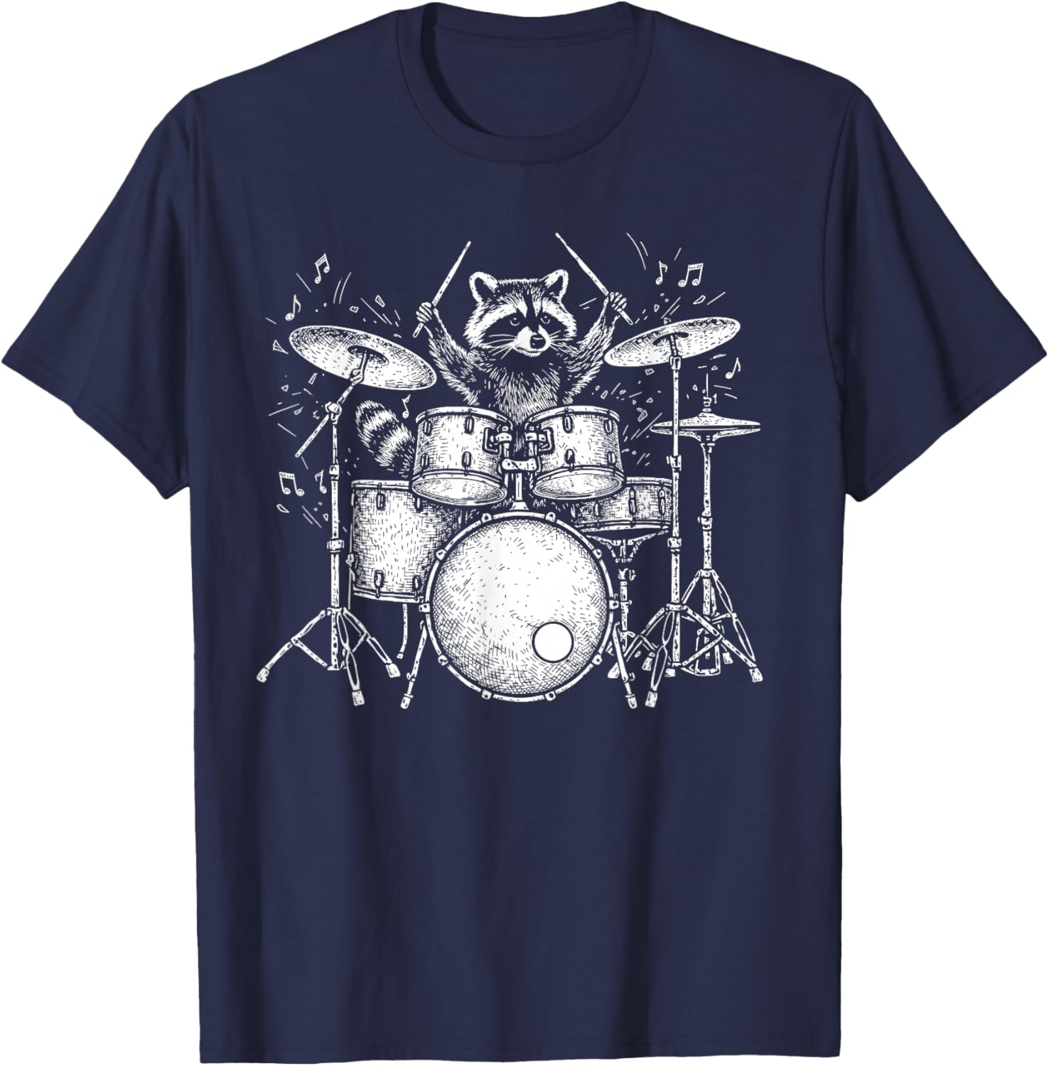 Raccoon Playing Drum Music Band Funny Drumming Racoon Gifts T-Shirt - T-Shirt | Navy