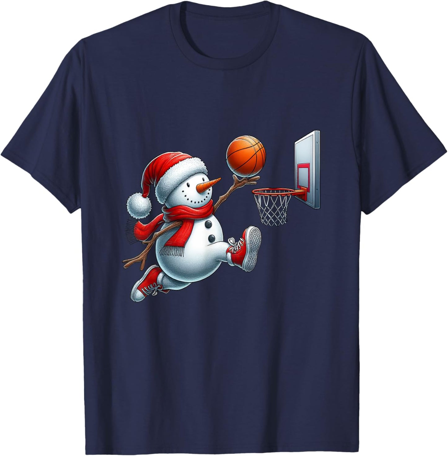 Basketball Snowman Santa Hat Christmas Xmas Boys Girls Kids T-Shirt - T-Shirt | Navy