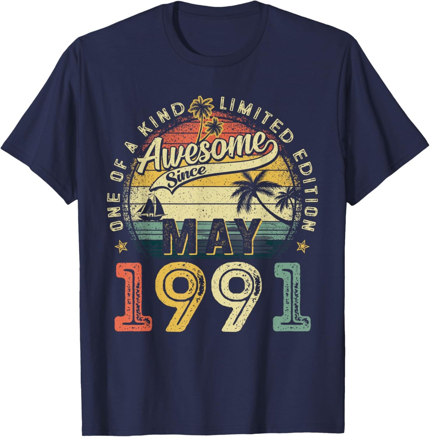 Awesome Since May 1991 Vintage Retro 35th Birthday Men Women T-Shirt - T-Shirt | Navy