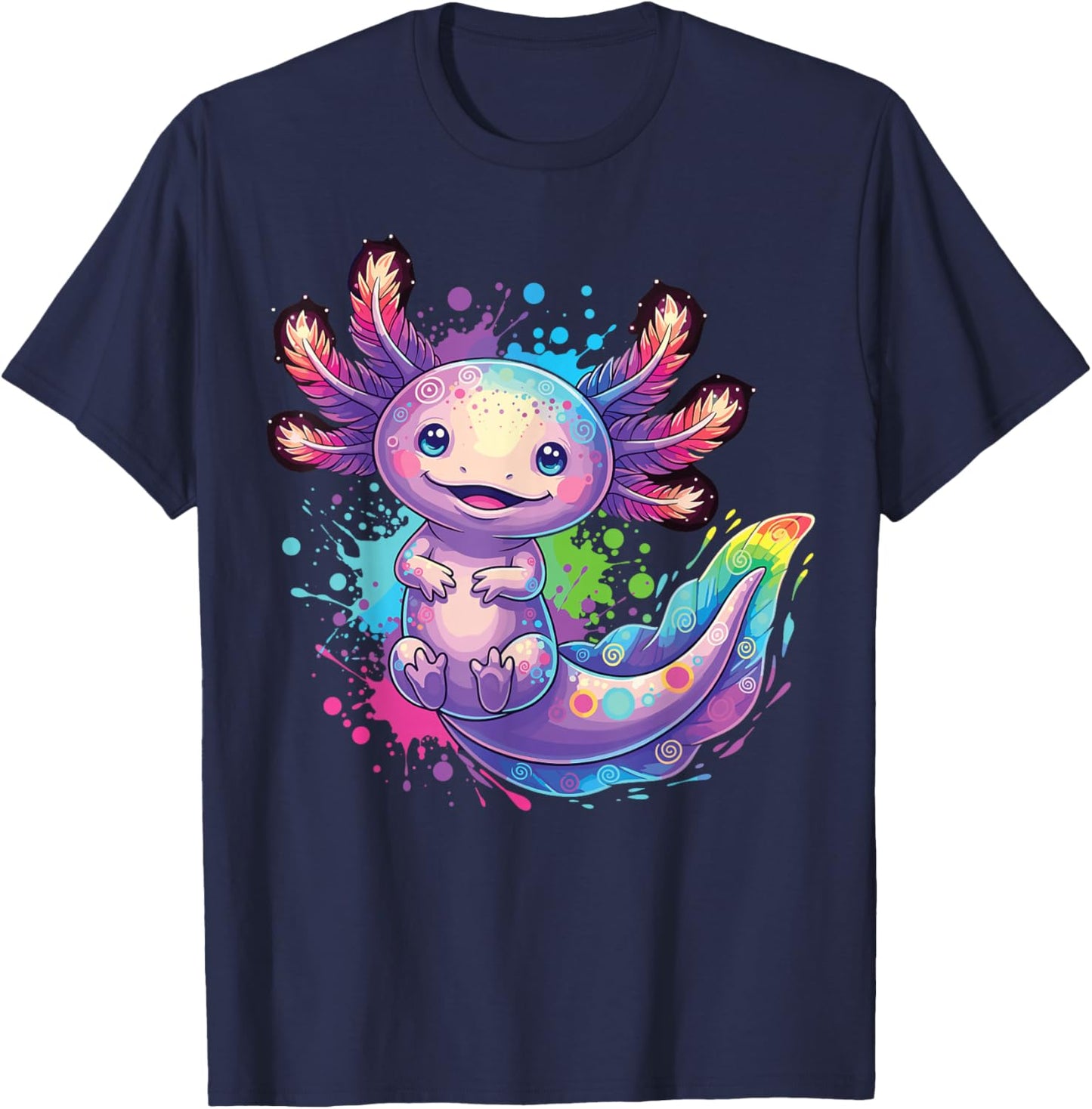 Axolotl Beautiful Colorful Art Kawai Colorful Love Axolotls T-Shirt - T-Shirt | Navy