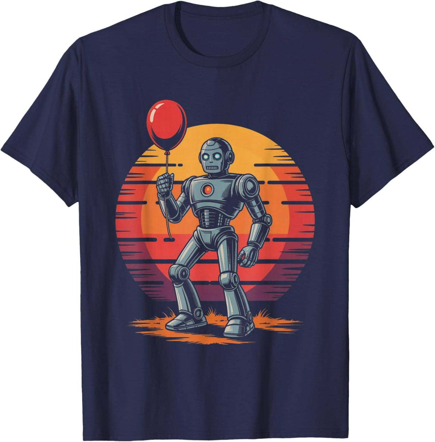 Robot with Balloon - Vintage Funny Robot Lover T-Shirt - T-Shirt | Navy