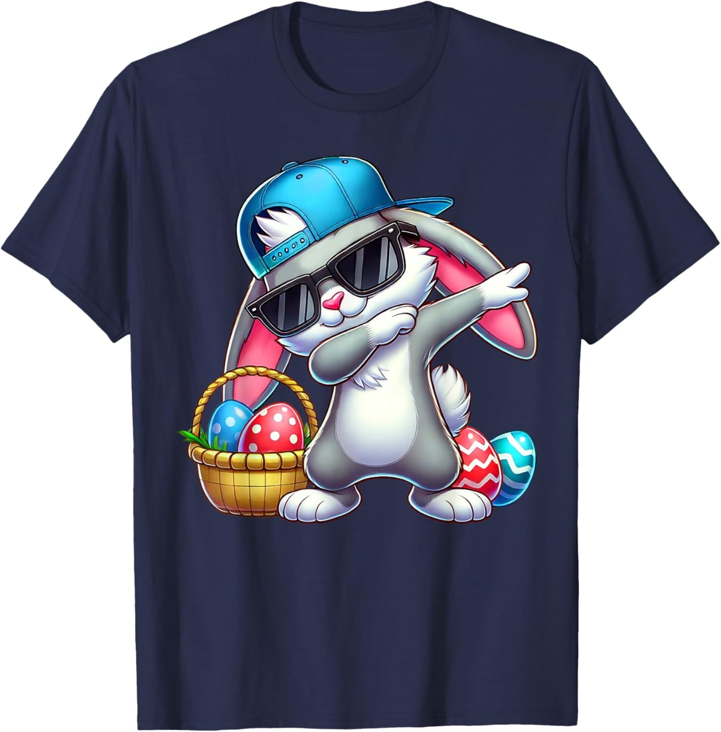 Funny Dabbing Rabbit Easter Eggs Dab Boys Girls Kids Bunny T-Shirt - T-Shirt | Navy