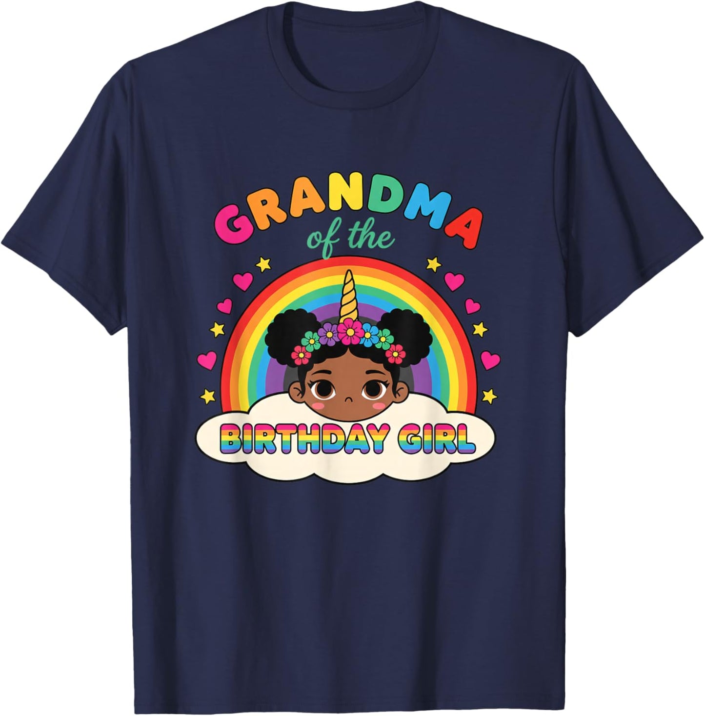 Grandparent Grandma of The Birthday Girl Rainbow Unicorn T-Shirt - T-Shirt | Navy