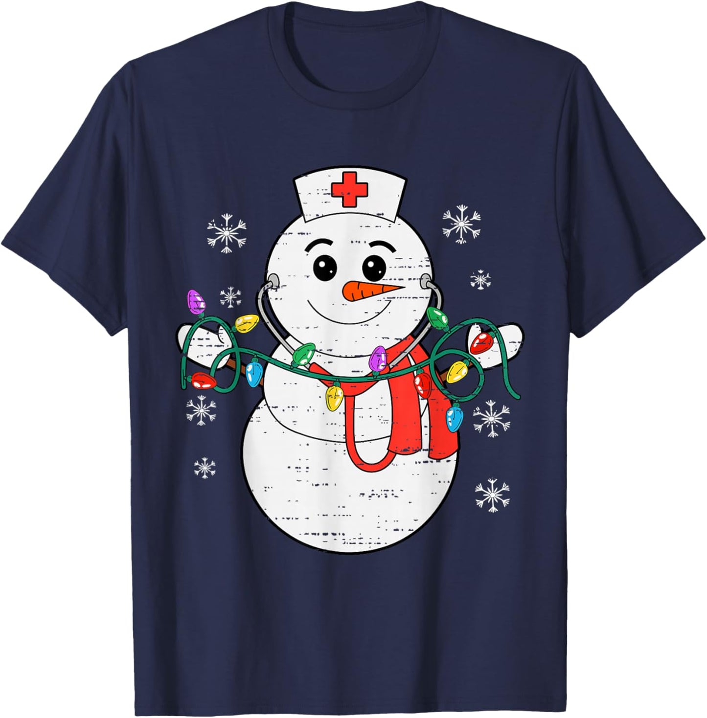 Snowman Nurse Christmas Stethoscope Xmas Scrub Top Women T-Shirt - T-Shirt | Navy
