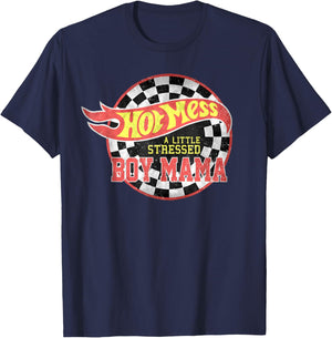 Hot Mess Never Stressed Boy Mama Mommy Happy Mother's Day T-Shirt - T-Shirt | Navy