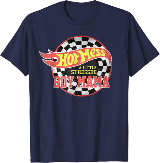 Hot Mess Never Stressed Boy Mama Mommy Happy Mother's Day T-Shirt - T-Shirt | Navy