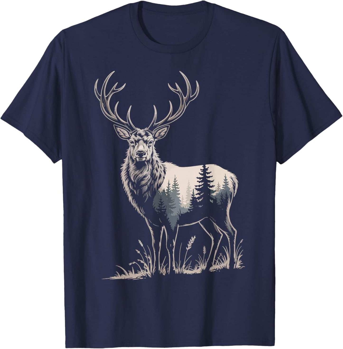 Deer Forest Wildlife Animal T-Shirt - T-Shirt | Navy